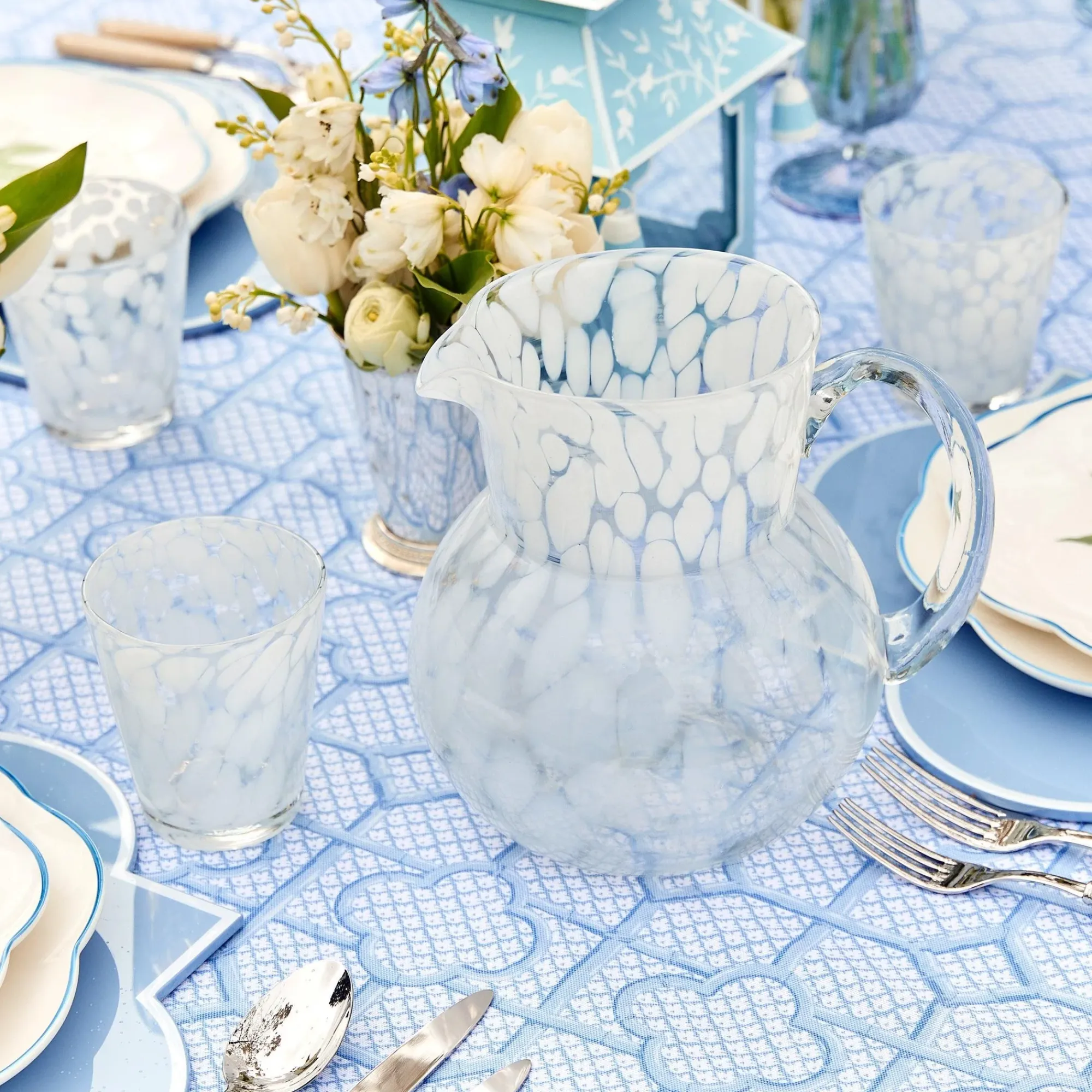 Dappled White Glasses & Jug Set|Mrs. Alice