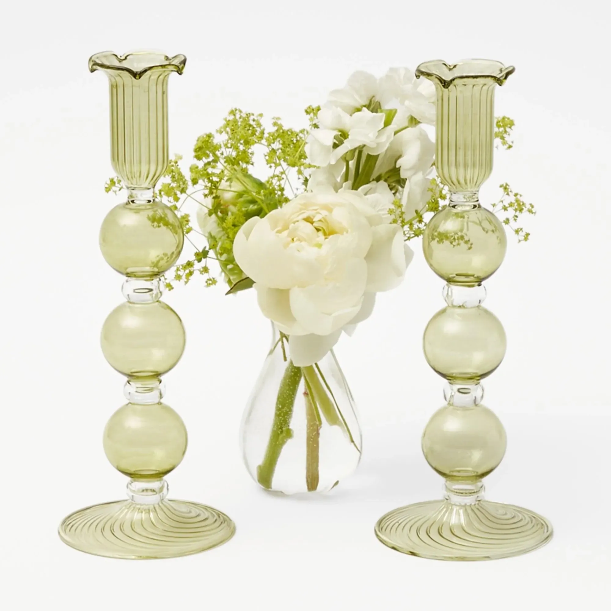 Eden Green Fluted Candle Holders (Pair)|Mrs. Alice New