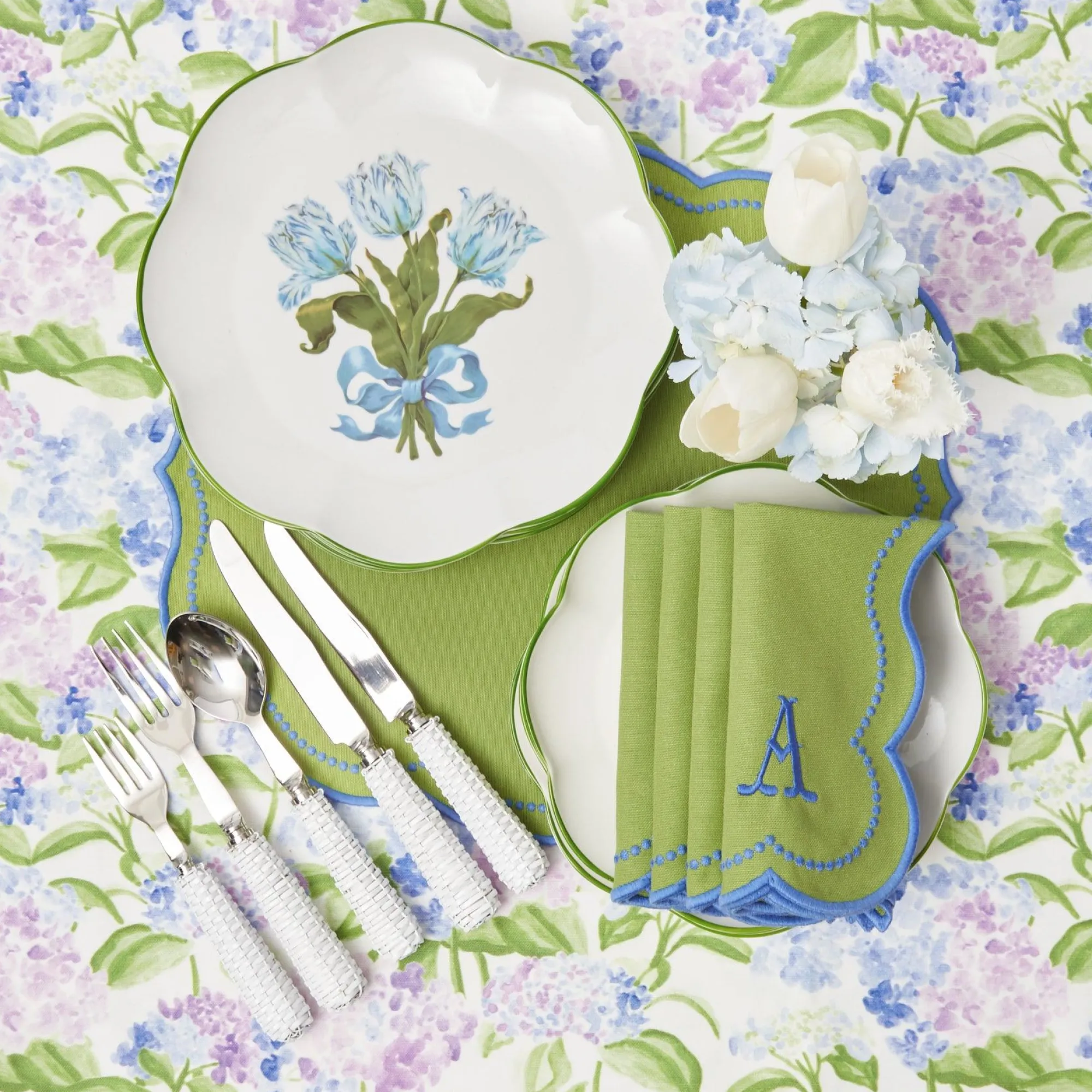 Eloise Green And Blue Placemats & Napkins (Set Of 4)|Mrs. Alice