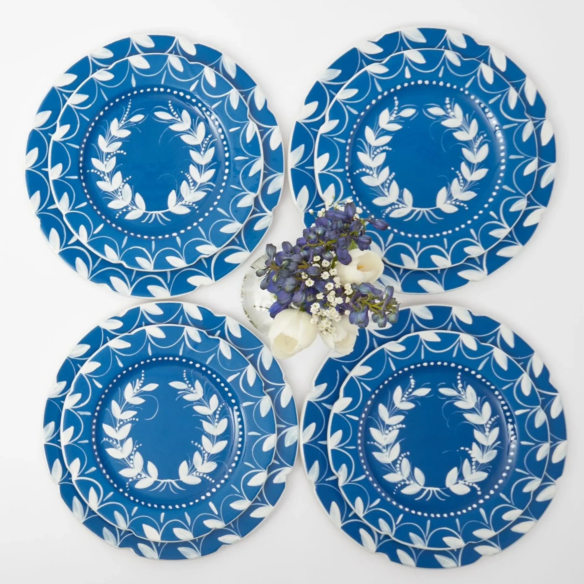 French Blue Garland Dinner & Starter Plates (Set Of 8)|Mrs. Alice Clearance