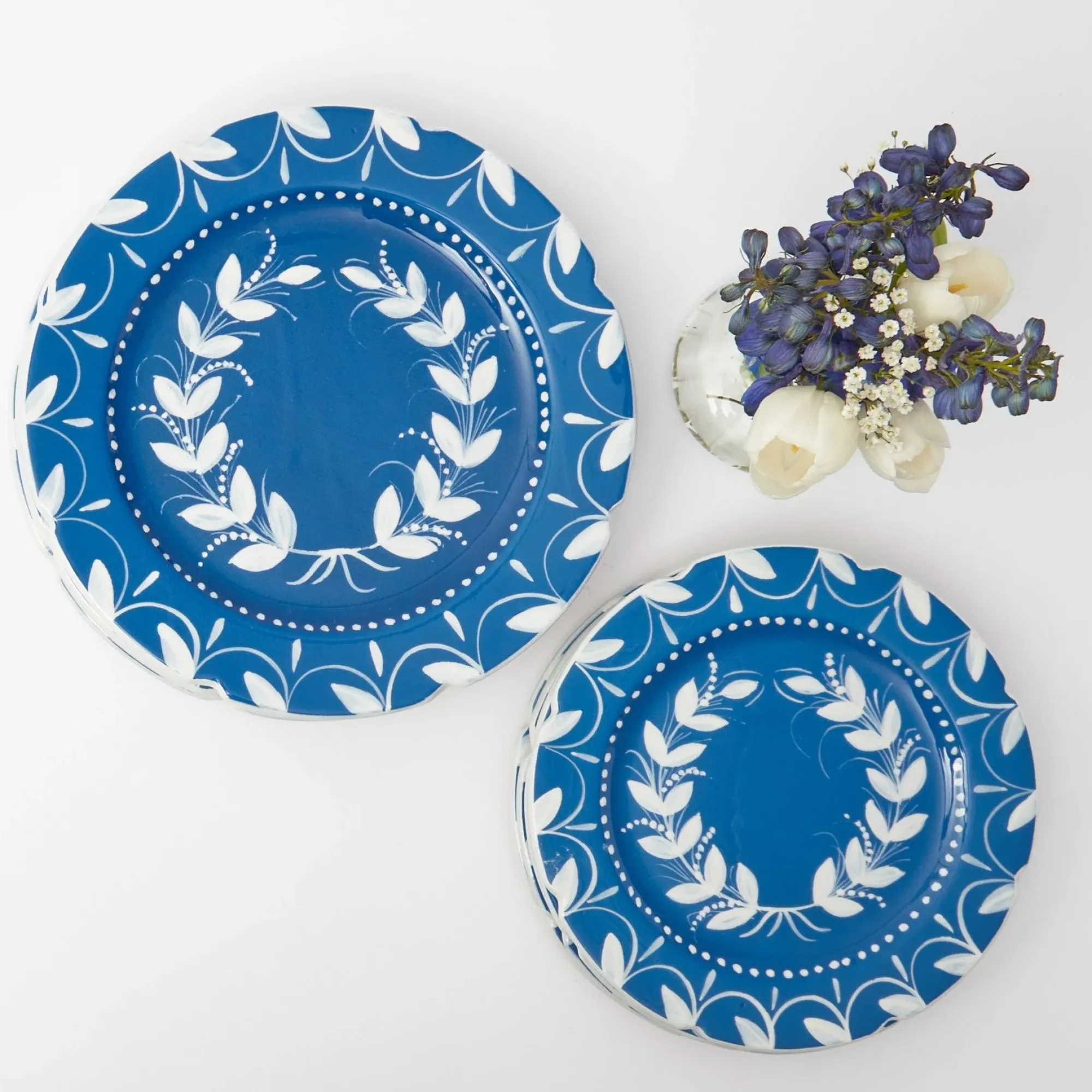 French Blue Garland Dinner & Starter Plates (Set Of 8)|Mrs. Alice Discount