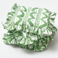 Frilled Green Ikat Seat Pad Cushion (Set Of 4)|Mrs. Alice Clearance
