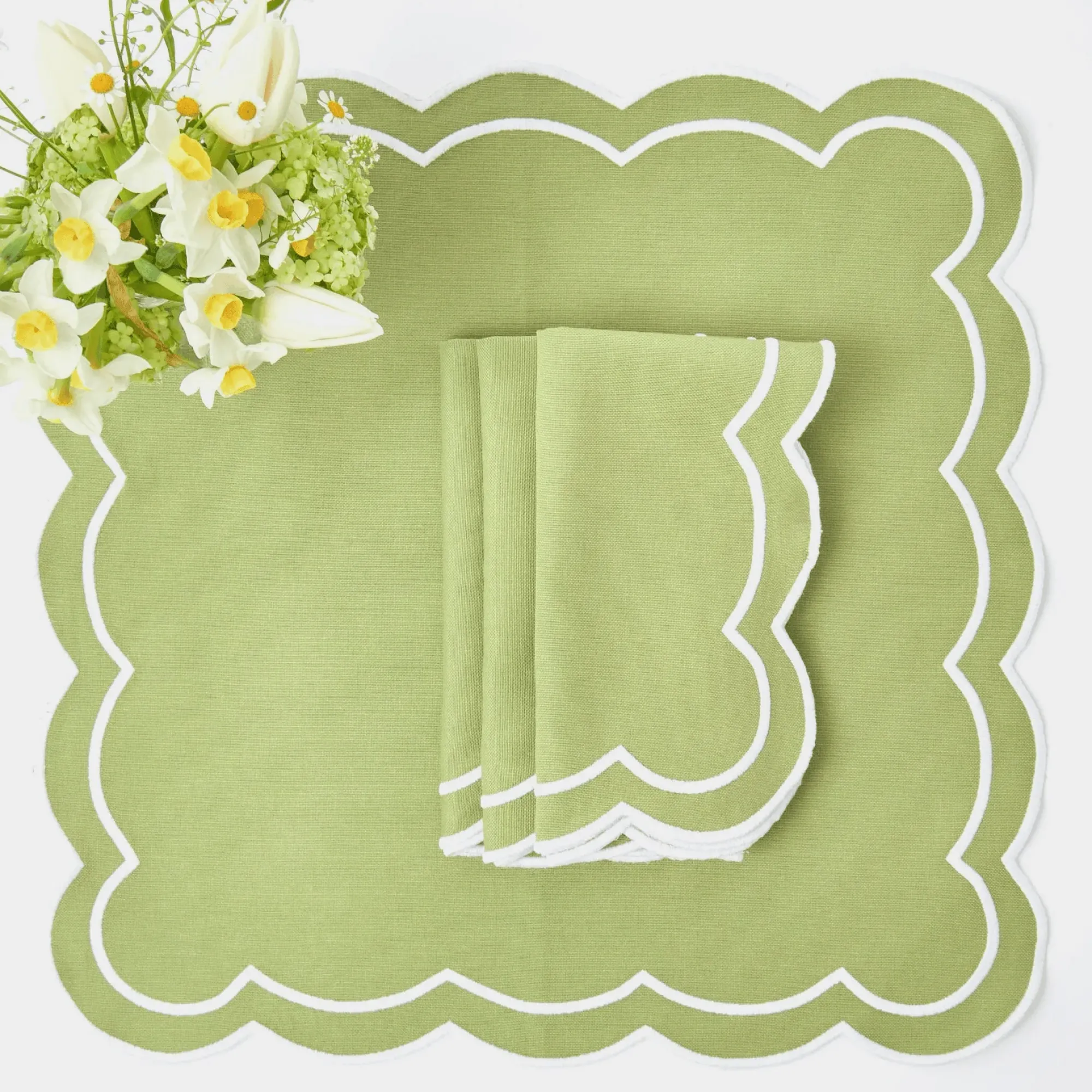 Green Applique Napkins (Set Of 4)|Mrs. Alice Outlet
