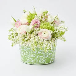 Green Floral Tole Scalloped Planter|Mrs. Alice Hot