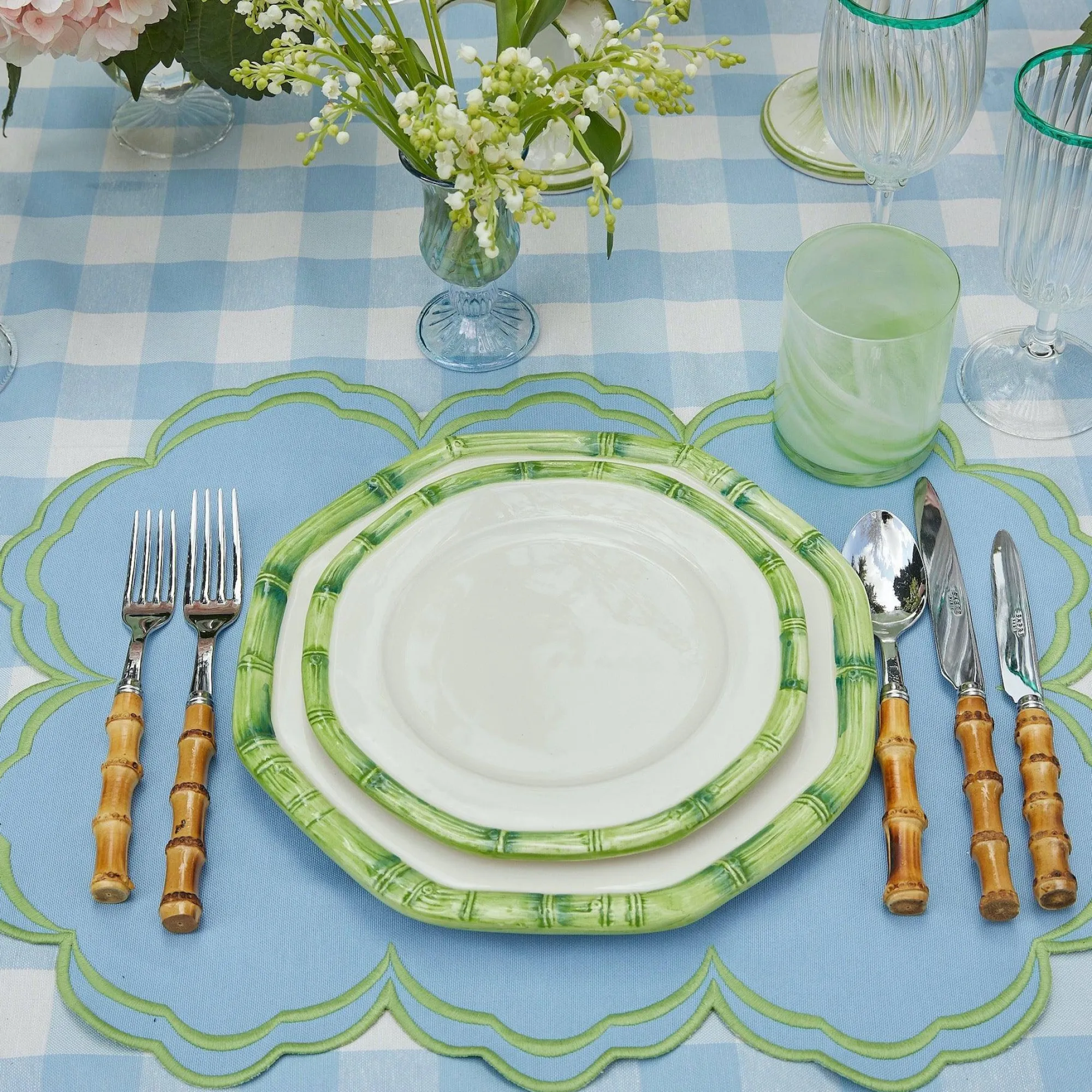 Green Geometric Bamboo Starter Plate (Set Of 4)|Mrs. Alice New