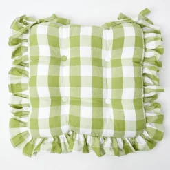 Green Gingham Ruffle Seat Pad Cushions (Set Of 4)|Mrs. Alice Best