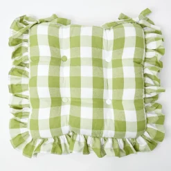 Green Gingham Ruffle Seat Pad Cushion|Mrs. Alice Online