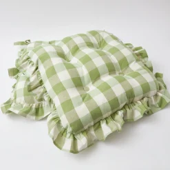 Green Gingham Ruffle Seat Pad Cushion|Mrs. Alice Online