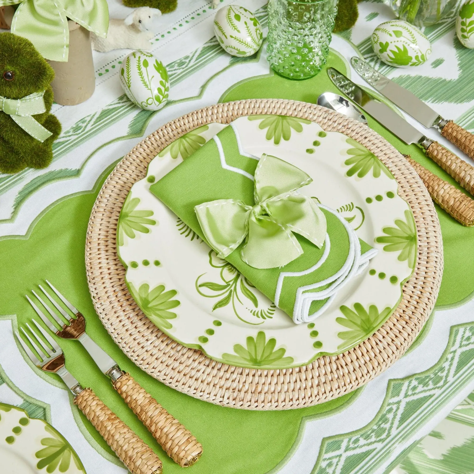 Green Saddle Stitch Napkin Bows (Set Of 4)|Mrs. Alice New