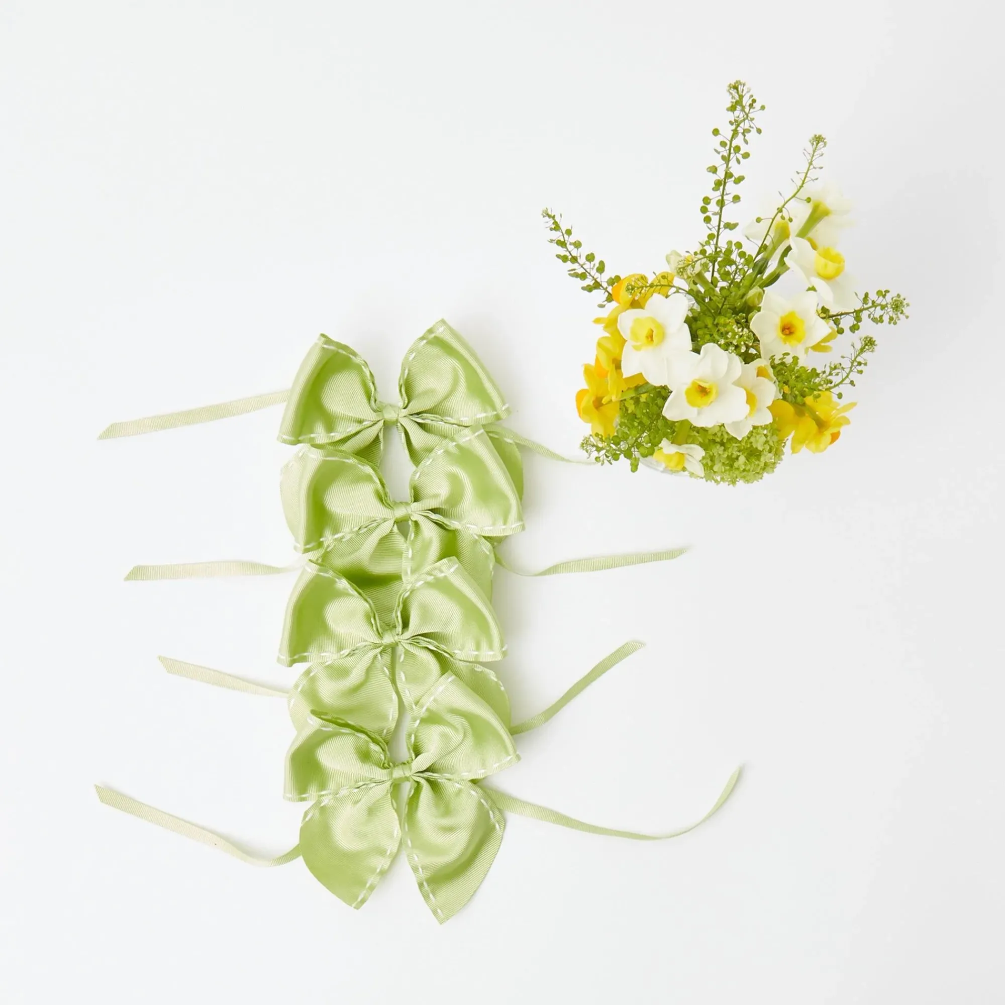 Green Saddle Stitch Napkin Bows (Set Of 4)|Mrs. Alice New