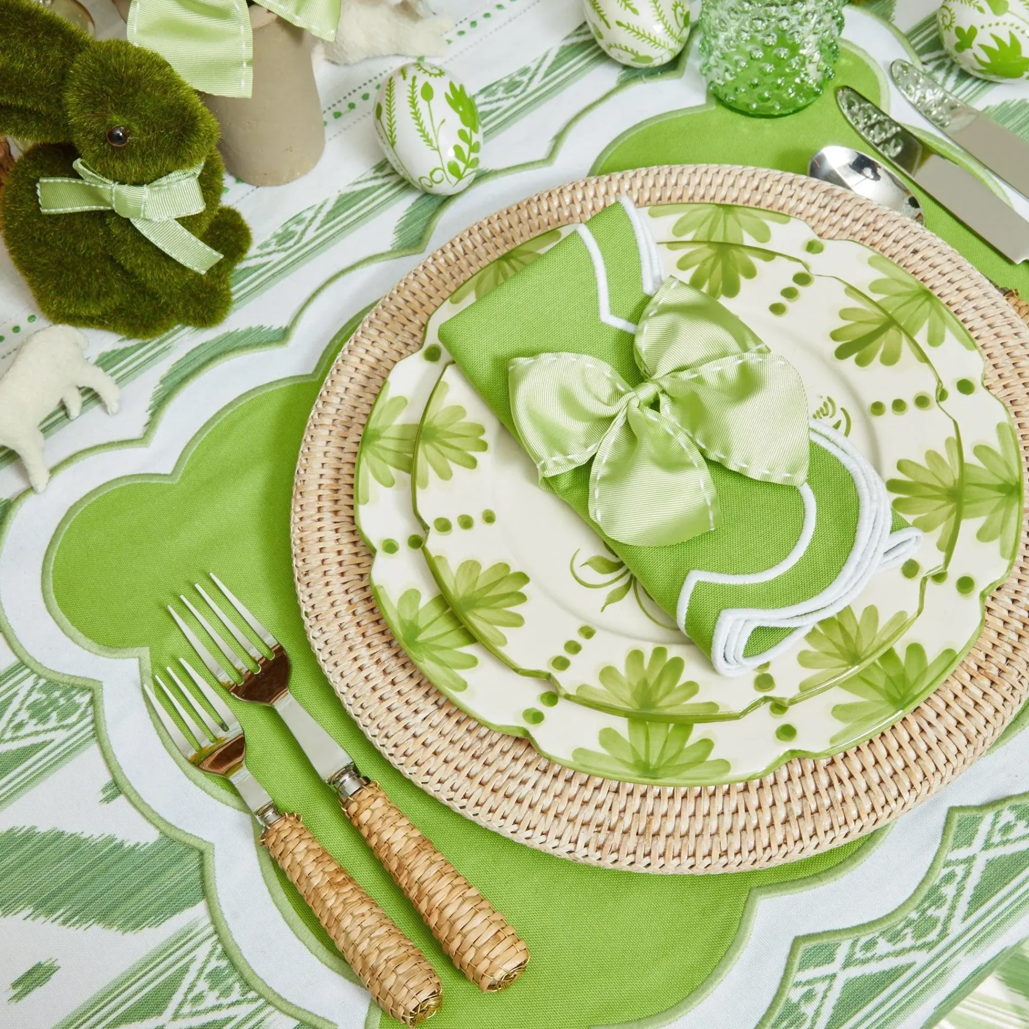 Green Saddle Stitch Napkin Bows (Set Of 4)|Mrs. Alice New