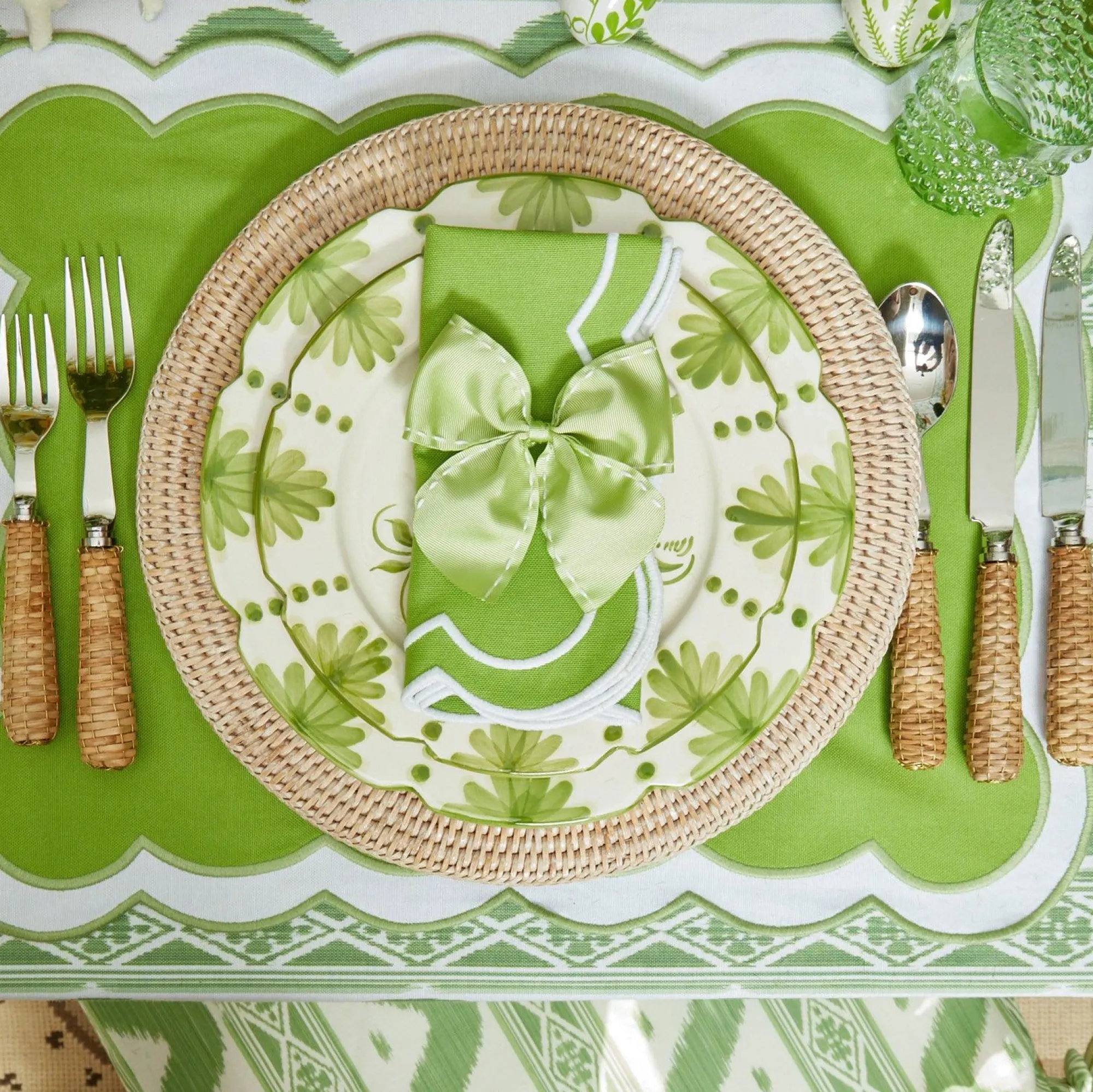 Green Saddle Stitch Napkin Bows (Set Of 4)|Mrs. Alice New