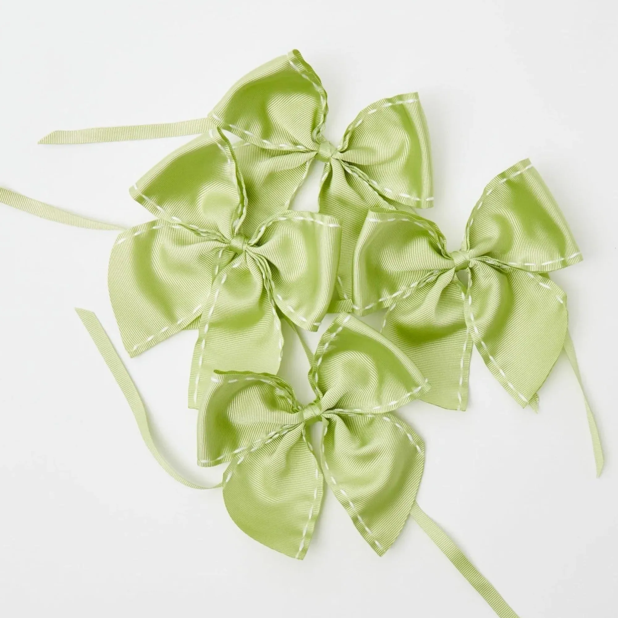 Green Saddle Stitch Napkin Bows (Set Of 4)|Mrs. Alice New
