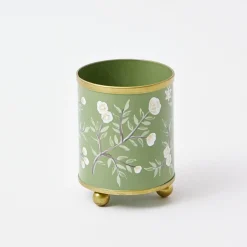 Hand Painted Olive Floral Tole Candle Pot|Mrs. Alice Sale