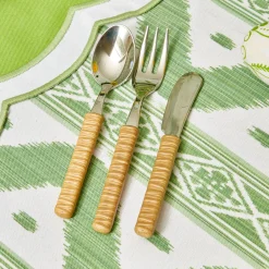 Light Brown Rattan Effect Childrens Cutlery (3 Piece)|Mrs. Alice Outlet