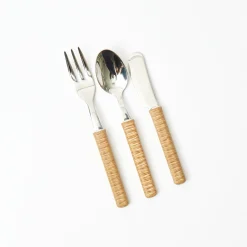 Light Brown Rattan Effect Childrens Cutlery (3 Piece)|Mrs. Alice Outlet
