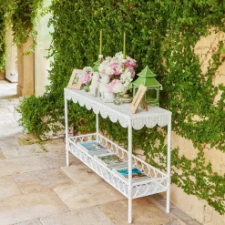 Madeleine White Rattan Scalloped Console Table|Mrs. Alice New