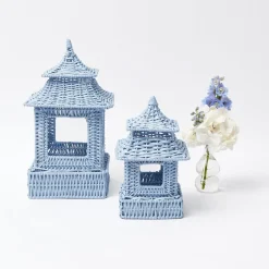 Mini Blue Rattan Pagoda Lanterns (Pair)|Mrs. Alice Clearance