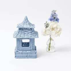 Mini Blue Rattan Pagoda Lanterns (Pair)|Mrs. Alice Hot