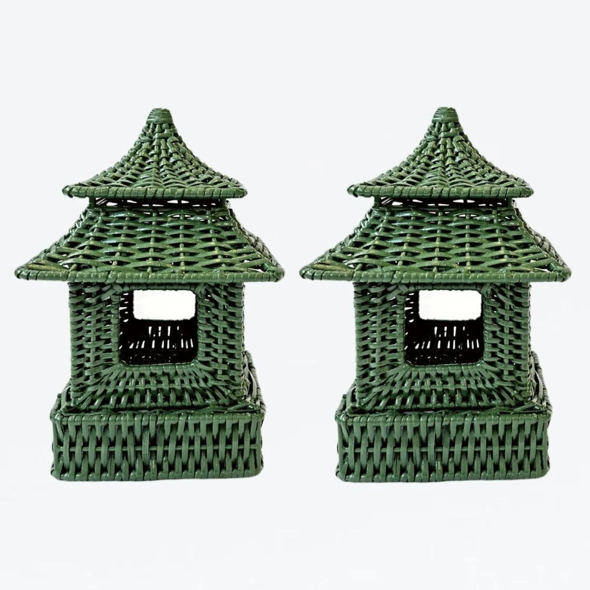 Mini Green Rattan Pagoda Lantern (Pair)|Mrs. Alice New