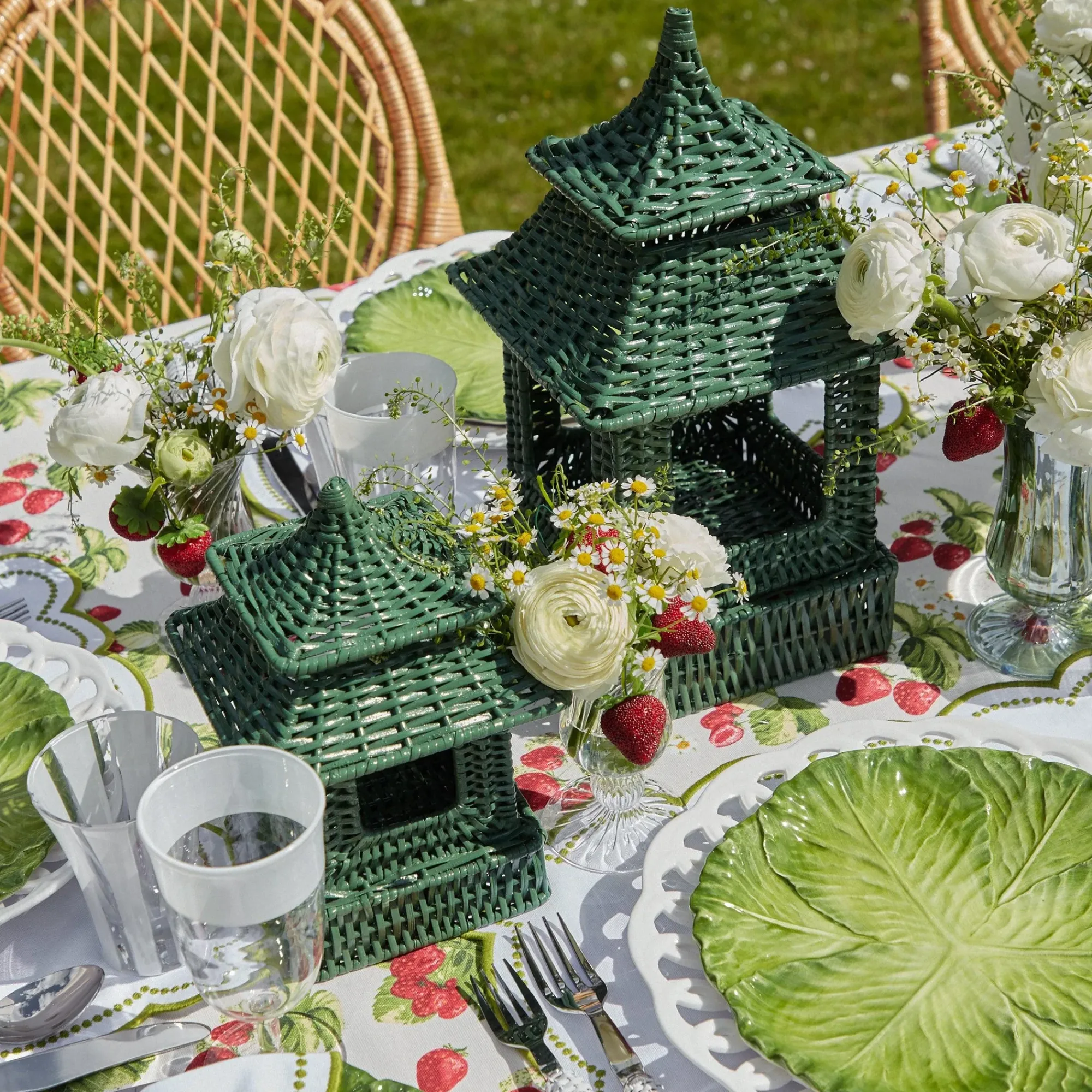 Mini Green Rattan Pagoda Lantern (Pair)|Mrs. Alice New