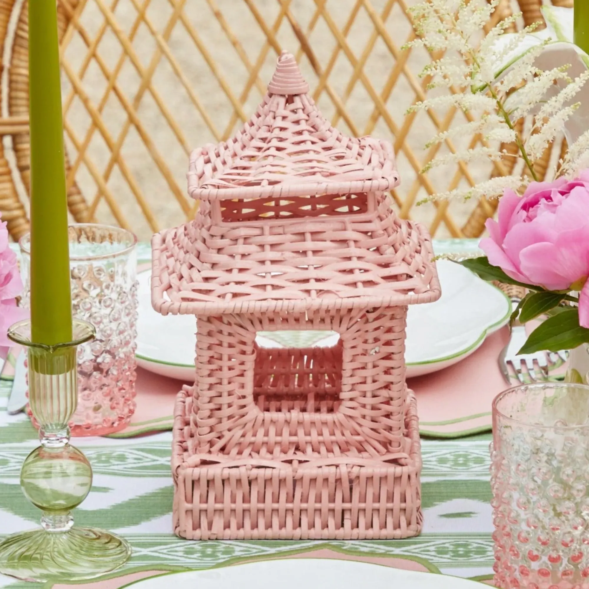 Mini Pink Rattan Pagoda Lanterns (Pair)|Mrs. Alice