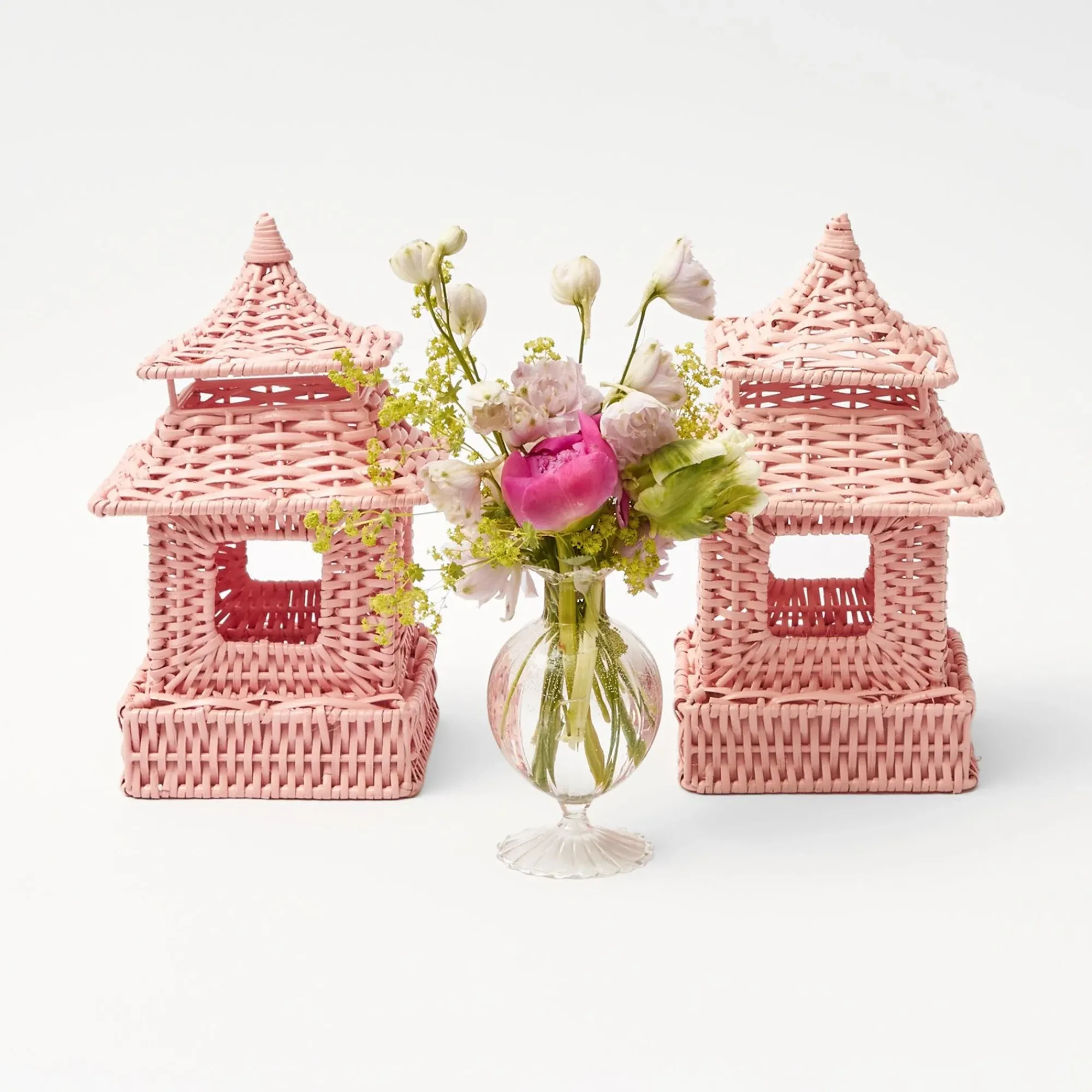 Mini Pink Rattan Pagoda Lanterns (Pair)|Mrs. Alice