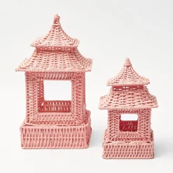 Mini Pink Rattan Pagoda Lanterns (Pair)|Mrs. Alice