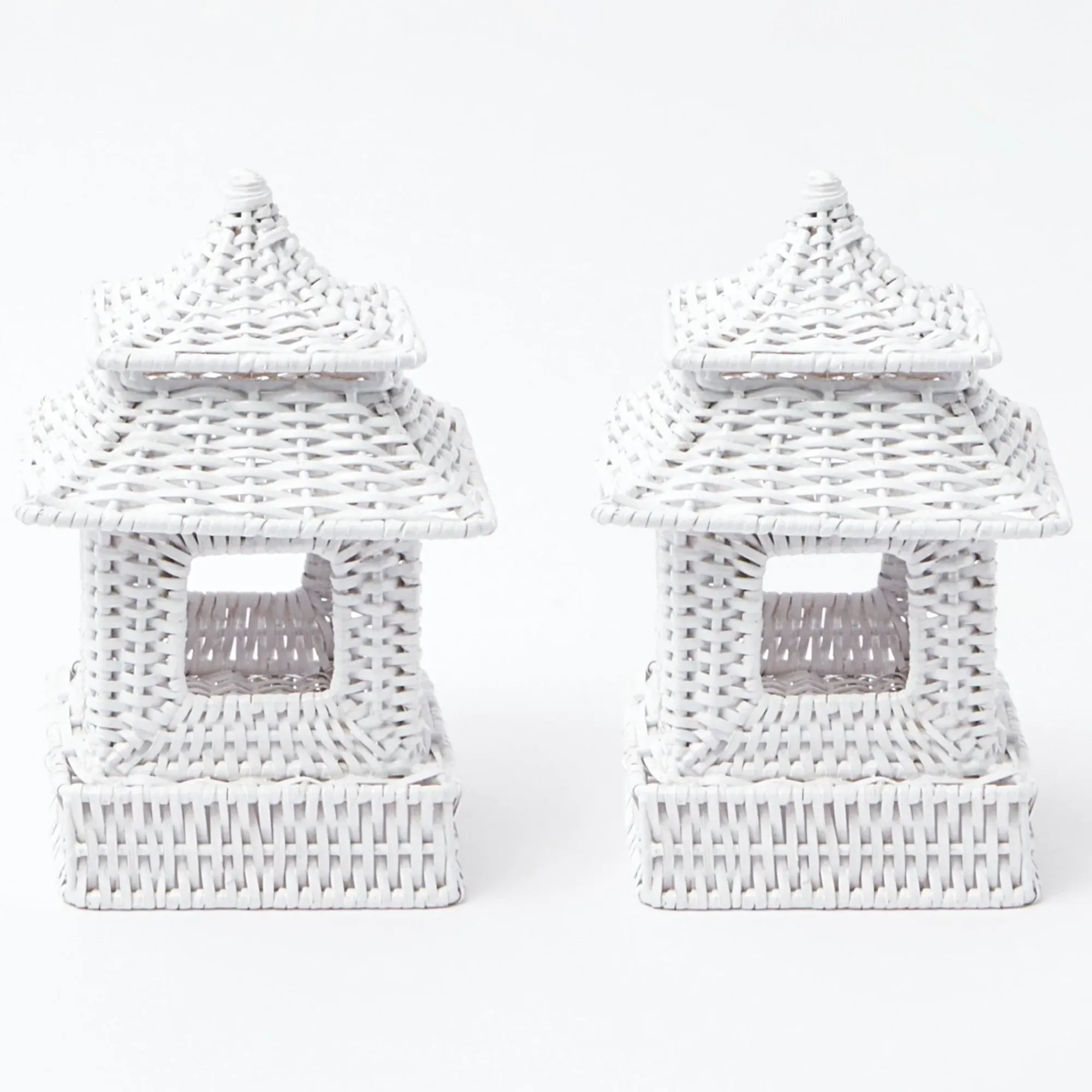 Mini White Rattan Pagoda Lanterns (Pair)|Mrs. Alice Best