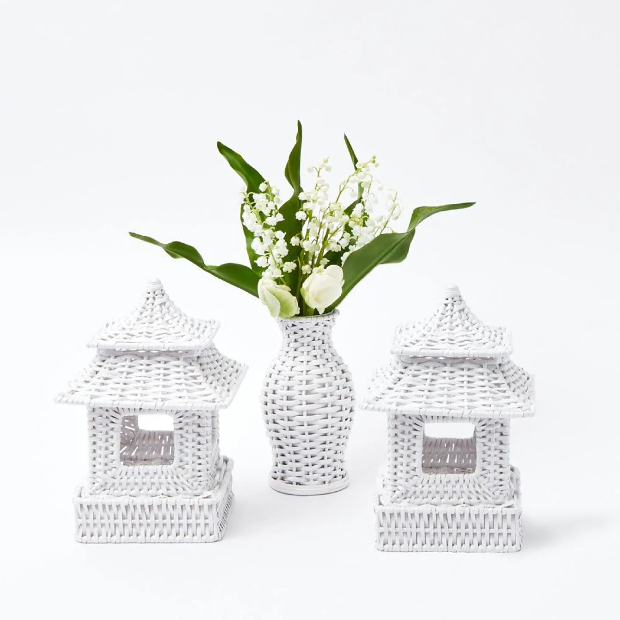 Mini White Rattan Pagoda Lanterns (Pair)|Mrs. Alice Best