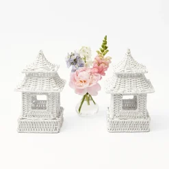 Mini White Rattan Pagoda Lanterns (Pair)|Mrs. Alice Best