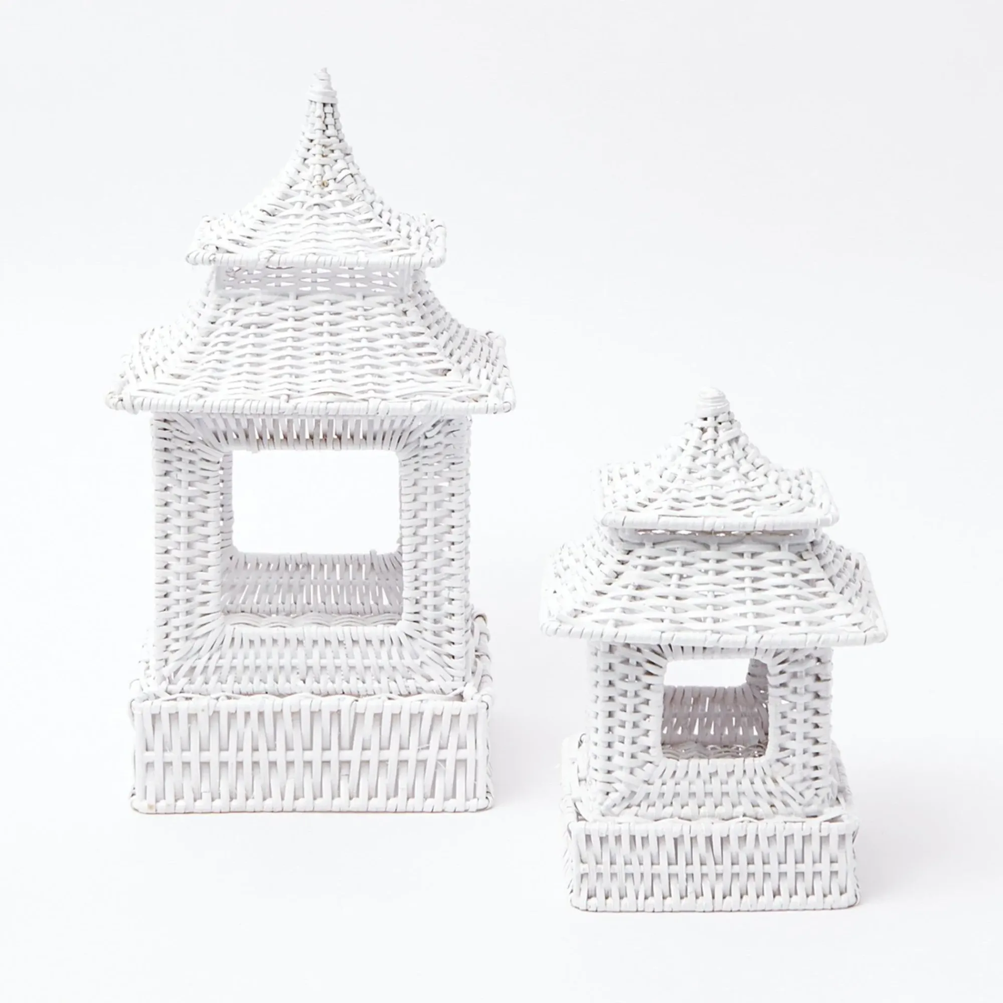 Mini White Rattan Pagoda Lanterns (Pair)|Mrs. Alice Best