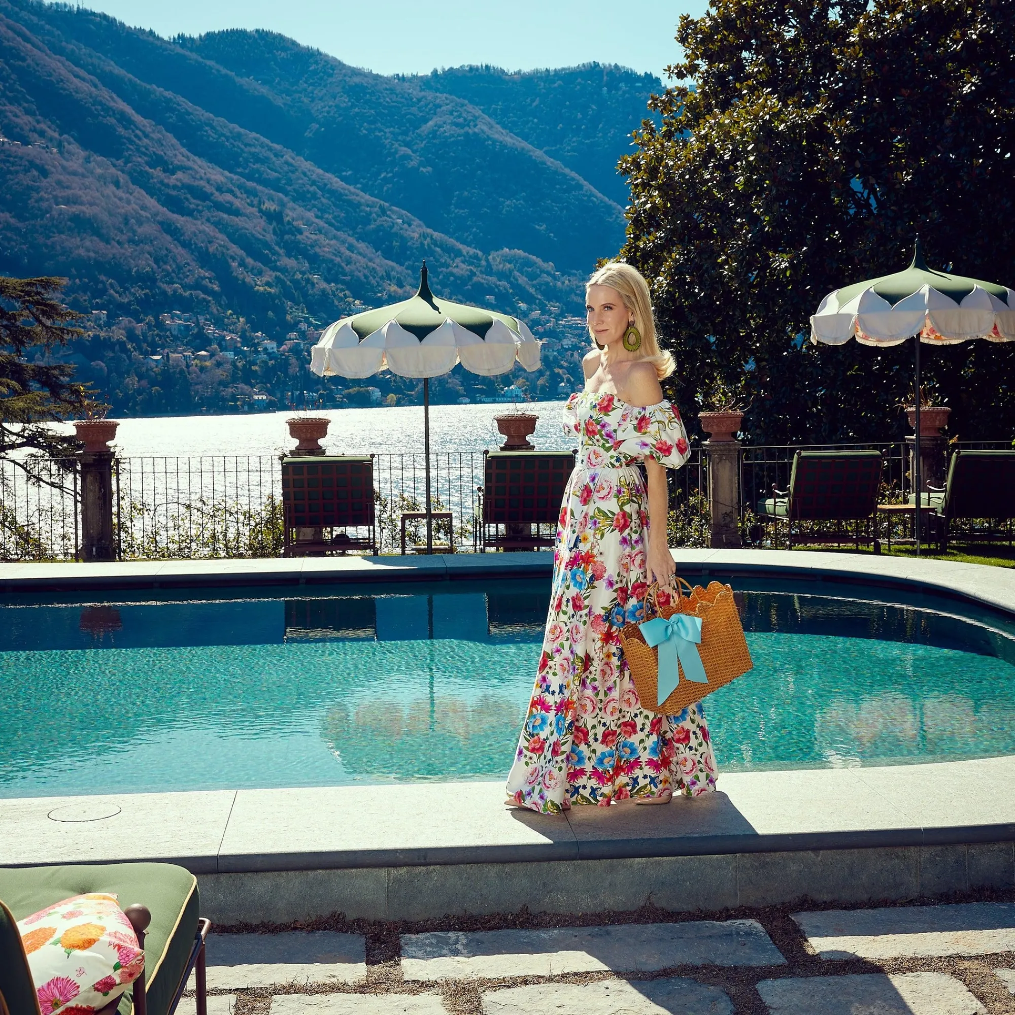 Rattan Tote Bag (Blue Bow)|Mrs. Alice