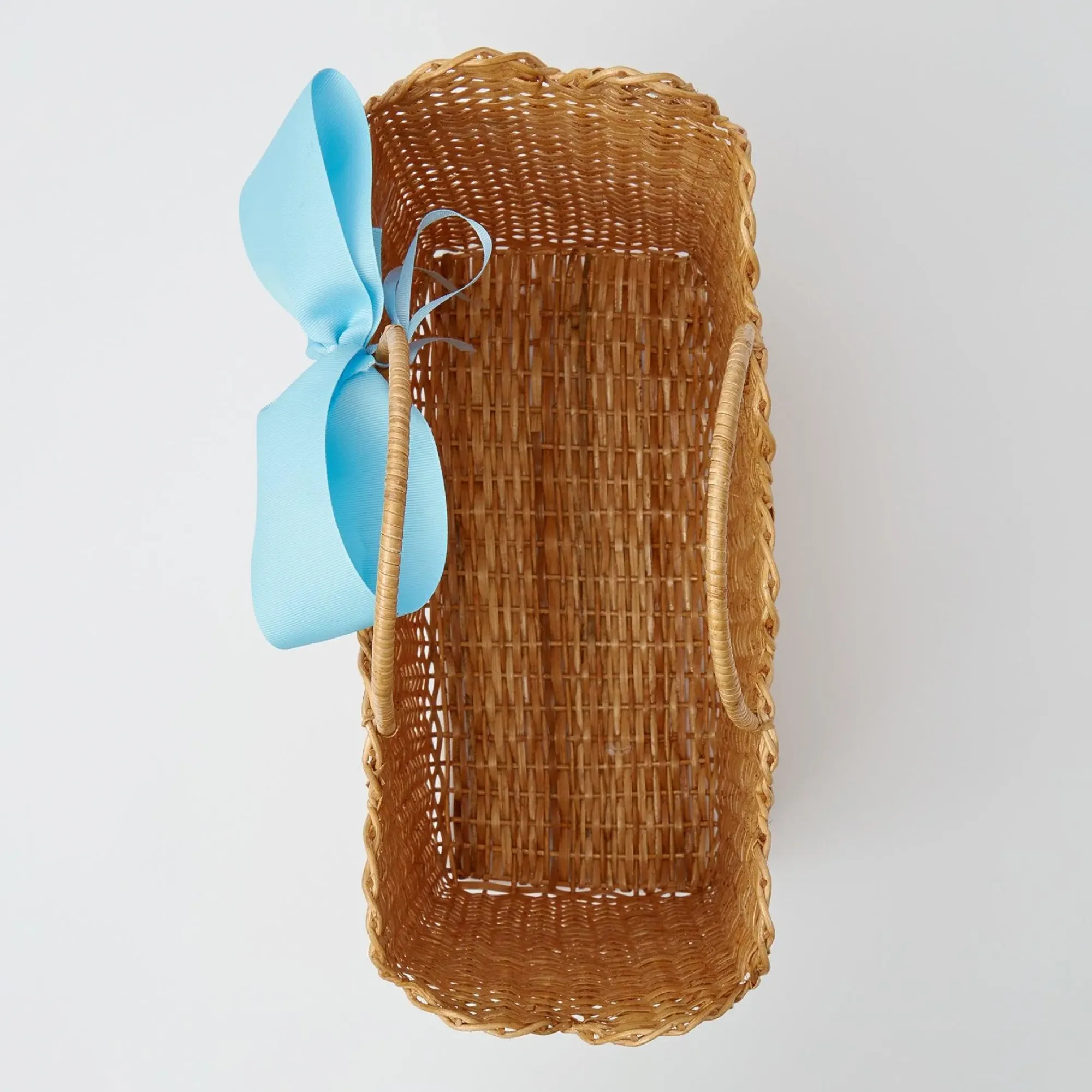Rattan Tote Bag (Blue Bow)|Mrs. Alice