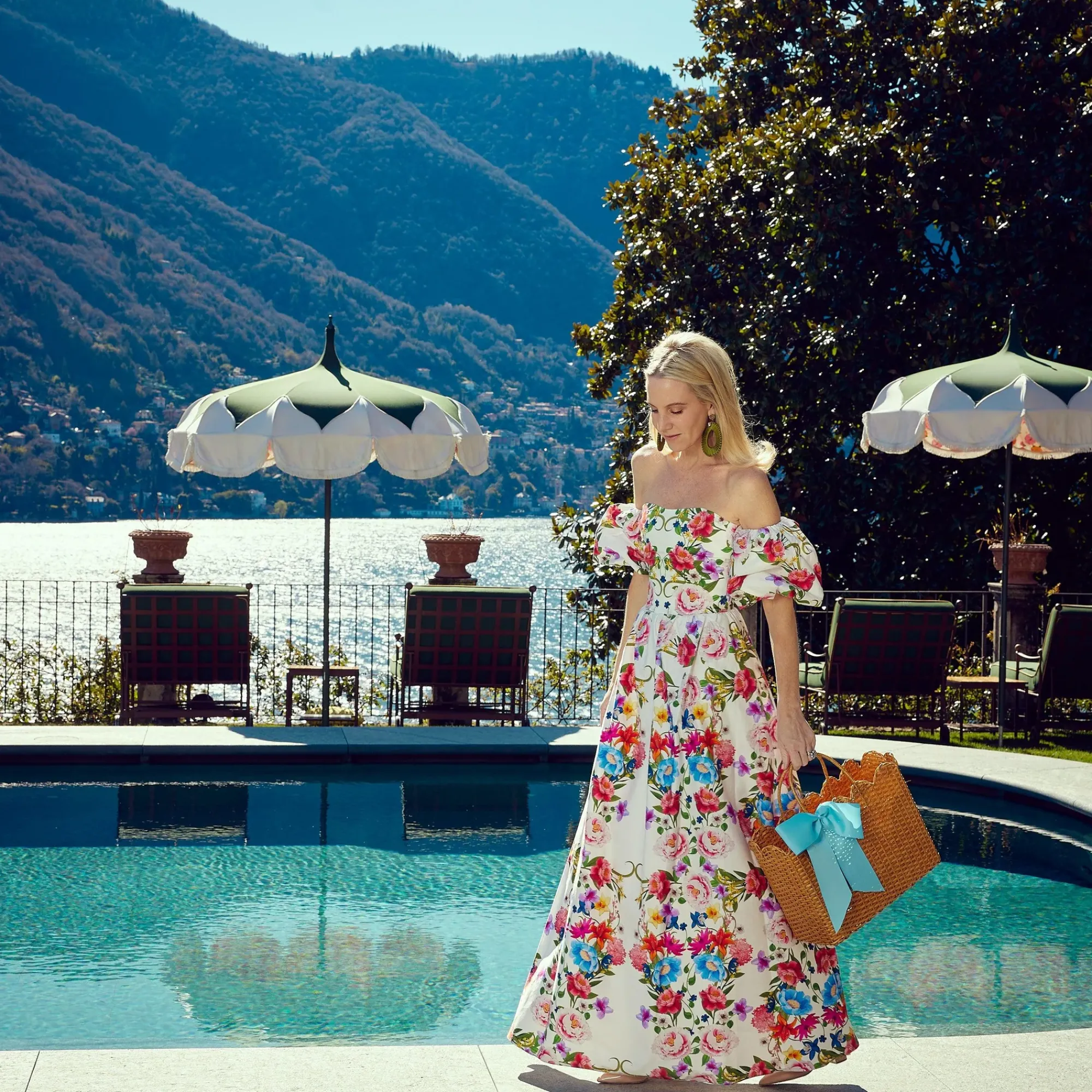 Rattan Tote Bag (Blue Bow)|Mrs. Alice