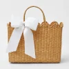 Rattan Tote Bag (White Bow)|Mrs. Alice Online