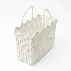 White Rattan Tote Bag (Blue Bow)|Mrs. Alice Outlet