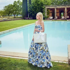 White Rattan Tote Bag (Blue Bow)|Mrs. Alice Outlet