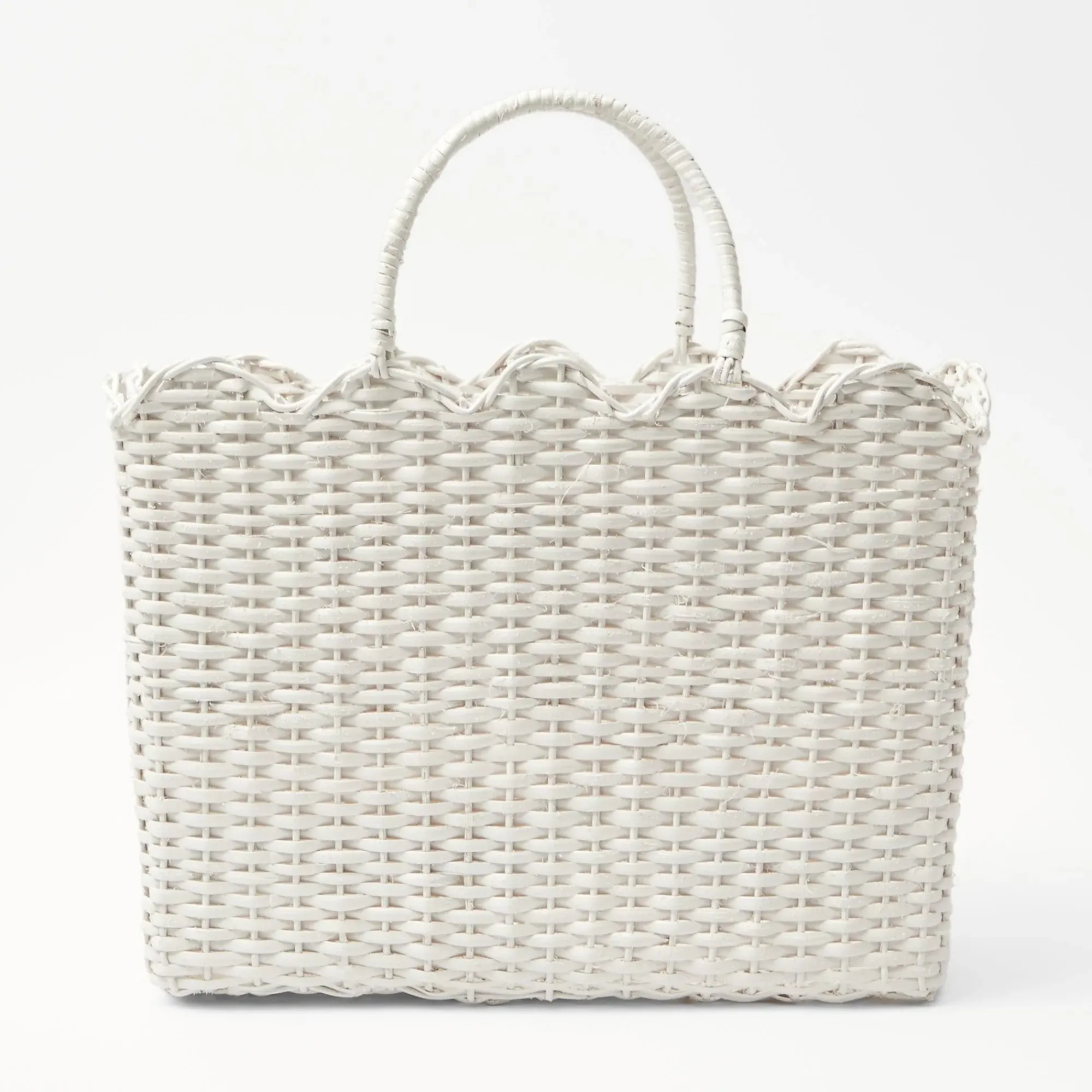 White Rattan Tote Bag (White Bow)|Mrs. Alice Sale
