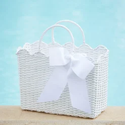 White Rattan Tote Bag (White Bow)|Mrs. Alice Sale