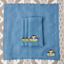 Mushroom Blue Linen Napkins (Set Of 4)|Mrs. Alice Discount