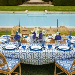 Navy Blue Floral Tole Scalloped Planter|Mrs. Alice