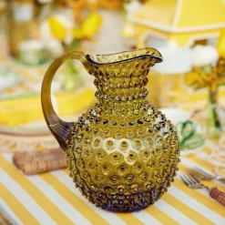 Olive Green Hobnail Jug & Glasses (Set Of 6)|Mrs. Alice Hot