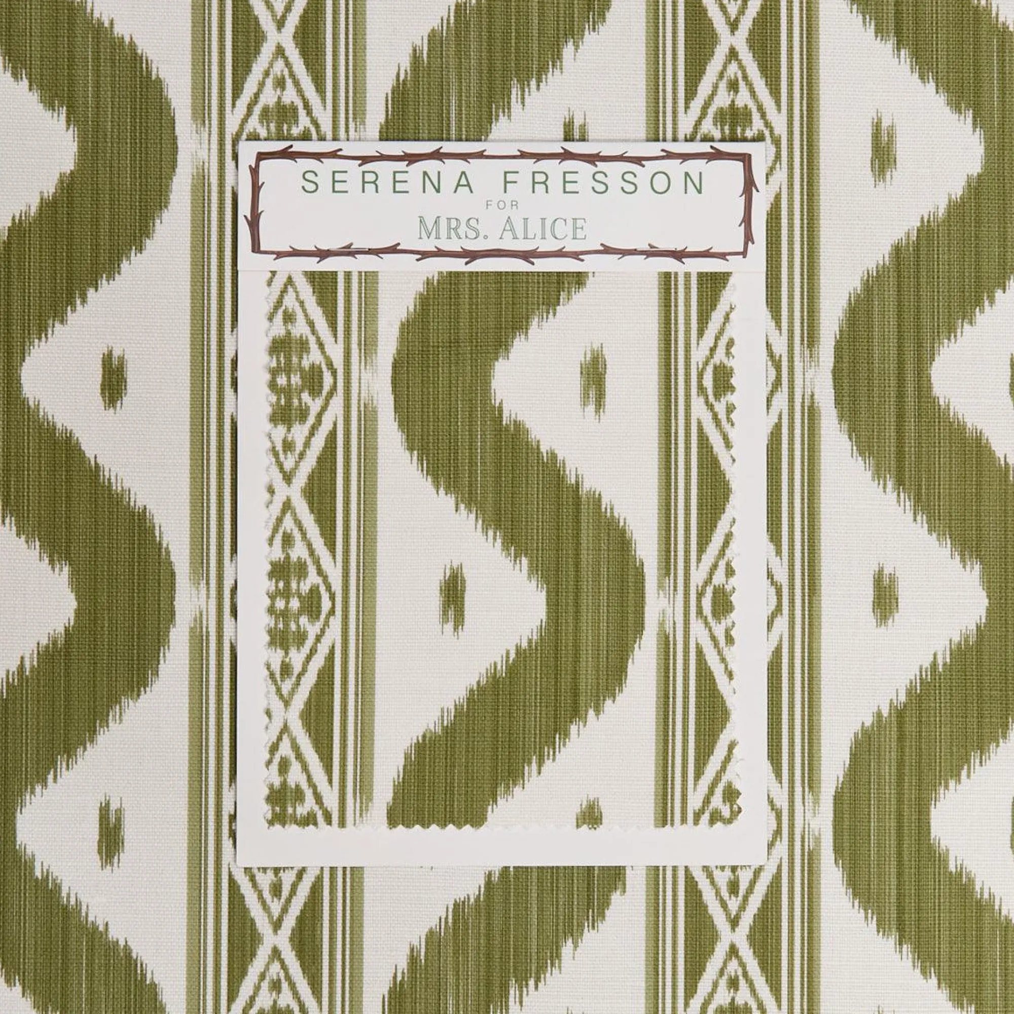 Olive Green Ikat Stripe Fabric|Mrs. Alice Discount
