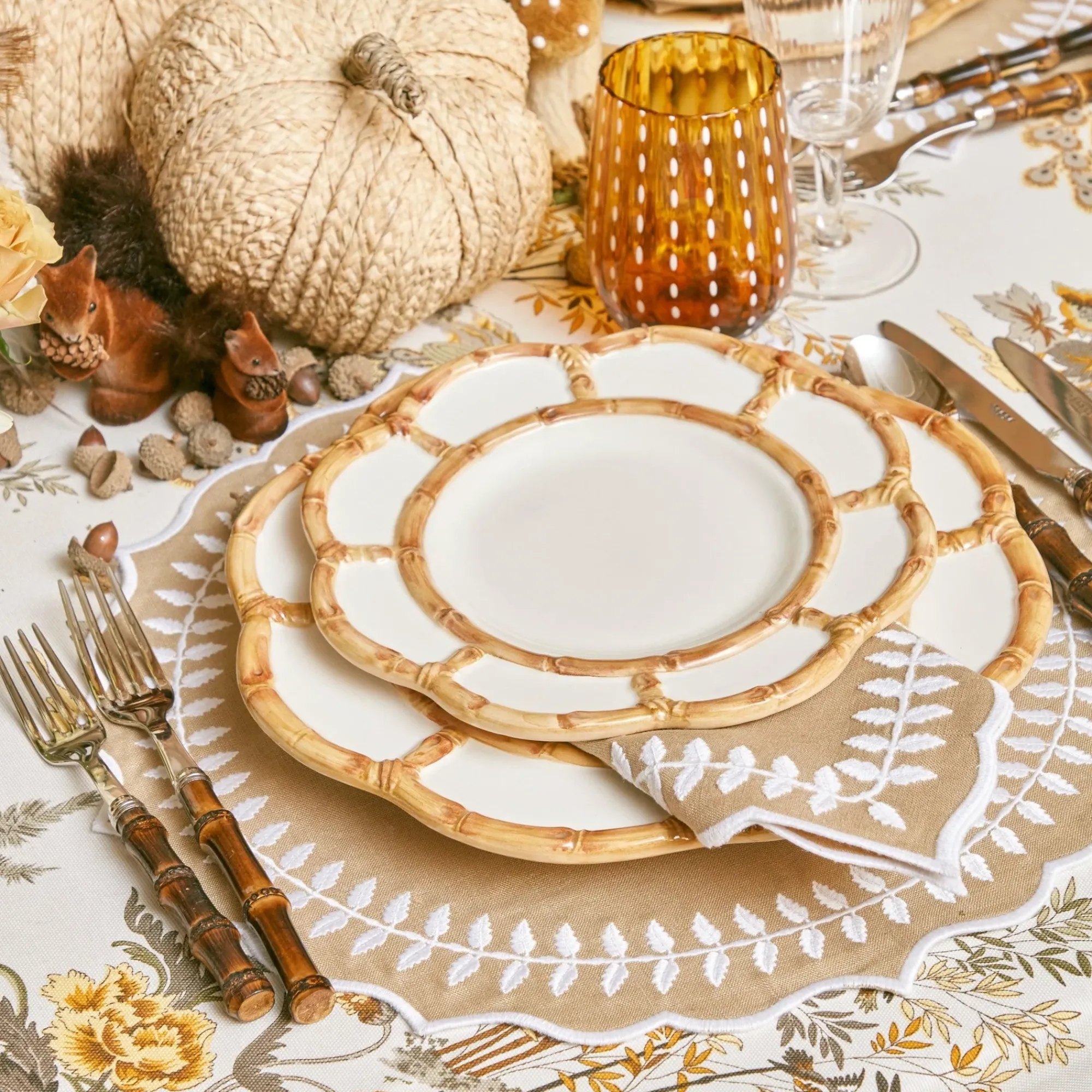 Petal Bamboo Ceramic Dinner & Starter Plates (Set Of 8)|Mrs. Alice Best