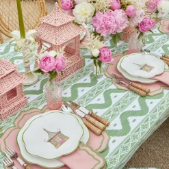 Pink & Green Pagoda Dinner & Starter Plates (Set Of 8)|Mrs. Alice Hot