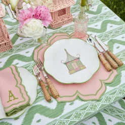 Pink & Green Pagoda Dinner & Starter Plates (Set Of 8)|Mrs. Alice Hot