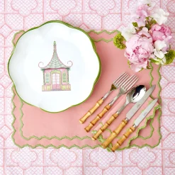 Pink & Green Pagoda Dinner Plate|Mrs. Alice Outlet