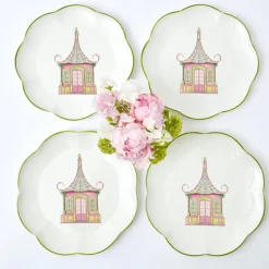 Pink & Green Pagoda Dinner Plate (Set Of 4)|Mrs. Alice Hot