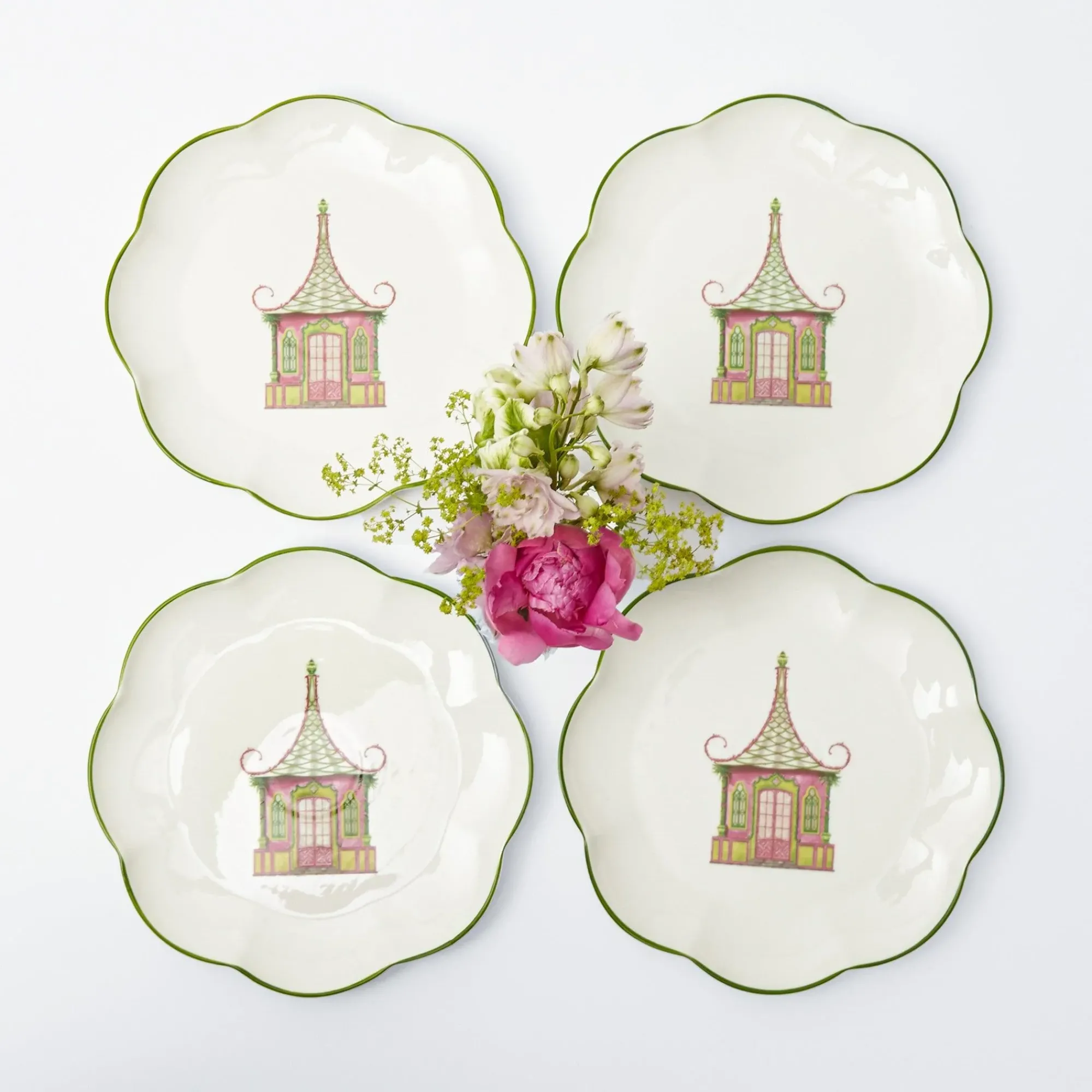 Pink & Green Pagoda Starter Plate (Set Of 4)|Mrs. Alice Outlet